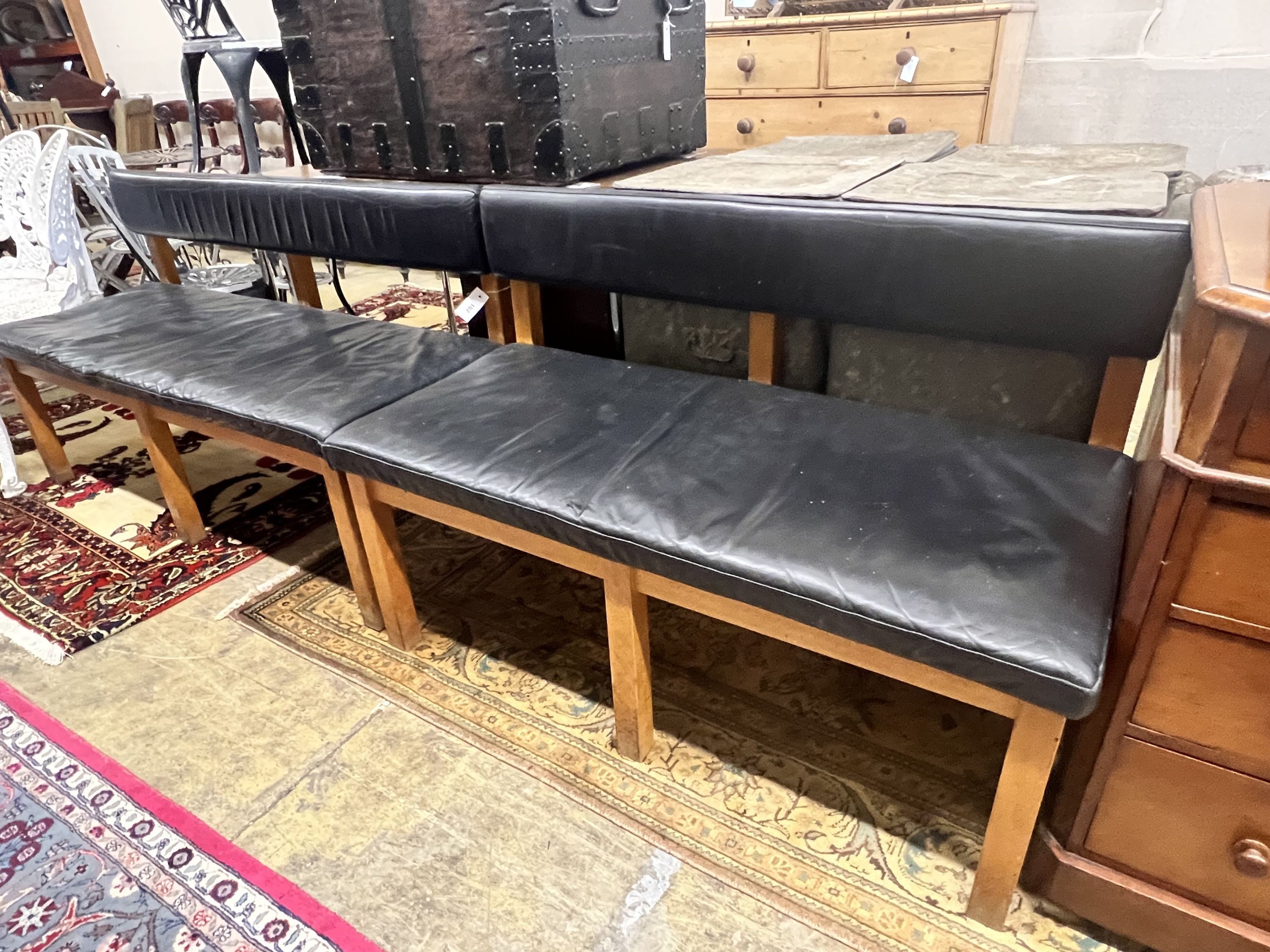 A pair of Danish benches, width 136cm depth 53cm height 76cm